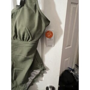 Charmo Ribbed L Scalloped  1Pc  Swimsuit Modest Gold Buckle Back Cut Out